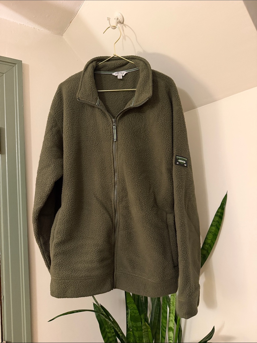 Orvis Olive Green Lightweight Fleece Zip-Up Jacket